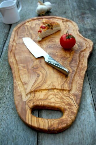Rustic Olive Wood Chopping Board With Jus Groove for carving, chopping, cutting, serving - Length 17.7 x 19.7 x Width 8.7 - 9.8 x Depth 0.8 by The Rustic Dish