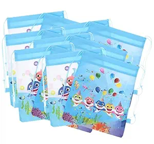 BulkHunt 12 Pieces Cute Shark Party Favor Drawstring Haversack Theme Bags for Return Gifts Birthday Party