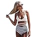 Price comparison product image Women's Bikini Sets Striped Lace Bikini Top Push-up Swimsuit Beachwear Two Piece Swimwear (S, White)