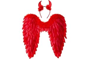 Winwild Ailes d'ange avec Cornes de Diable,Costume Ange et Diable Ailes Femmes,Costume Ange déchu Rouge pour Halloween Carnaval Cosplay Party Carnaval déguisement(Rouge,60 x 60 cm)