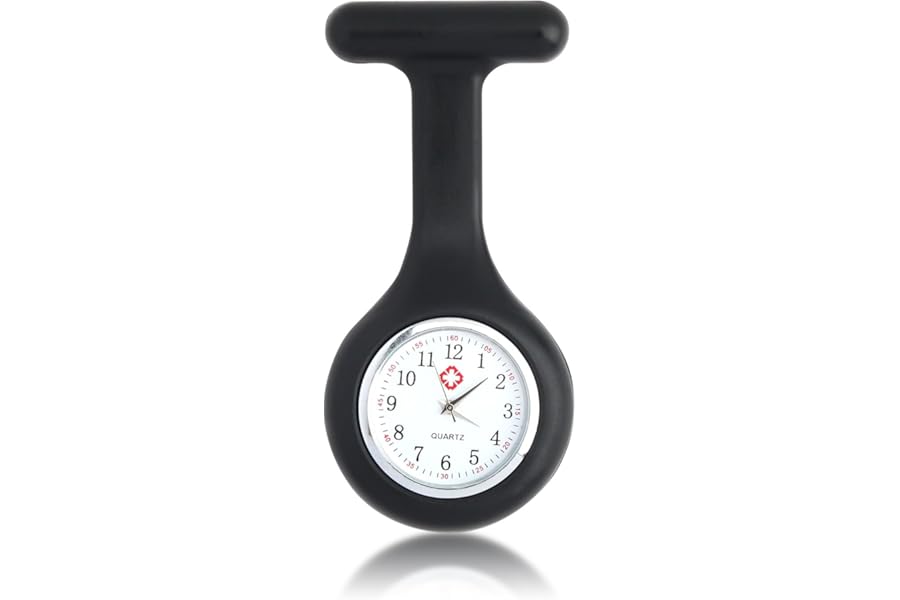 Goerpn Silicone Nurse Watch with Brooch, Infection Control Design, Pocket Clock with Pin for Health Care Nurse Doctor Paramedic, Medical Brooch Fob Watch for Women Men