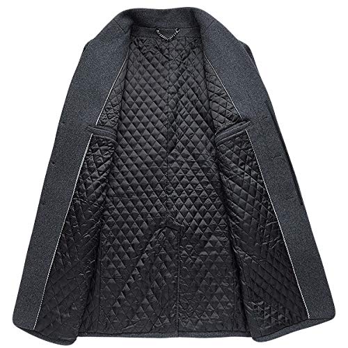 Herren Wolljacke Revers Langarm Jacke 2 Eingebaute Tasche Einreihige Jacke Winddicht Und Warm,Black-M