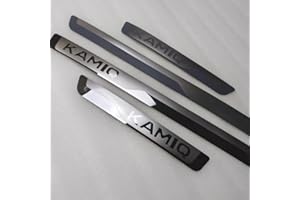 CWMLS 4 Pièces Voiture Plaques de Protection en Acier Inoxydable Plinthes pour Skoda KAMIQ 2018-2021, Protecteur de Seuil de Porte Protection Contre Les Éraflures