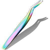 Wimpernpinzette Aus Edelstahl – 2 Stück, Gebogene Fischschwanz-Spitze, Regenbogenfarben, Für Künstliche Wimpern