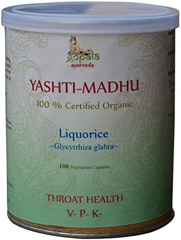 Organic Yashtimadhu Glycyrrhiza glabra 108 Vegetarian Capsules 500mg each Throat Health USDA Certified Organic