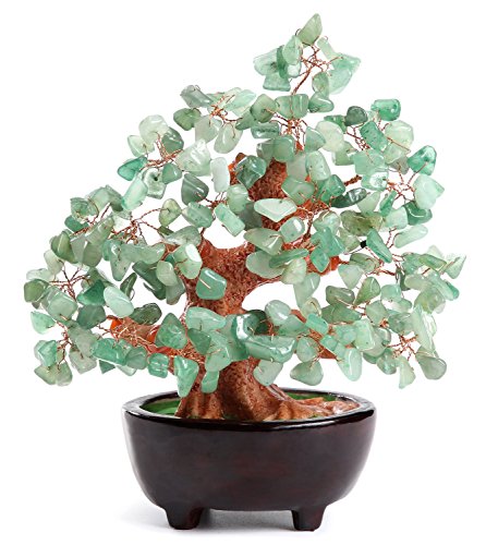 HapiLeap Árbol de Dinero, Gemas Feng Shui Adornos de árbol de Cristal curativo Figuras de árbol, ágata de geoda de Cuarzo Soporte para Oficina, Sala de Estar, decoración de Buena Suerte (Verde)