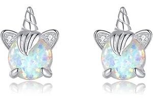 TIZU Orecchini Unicorno Opale in Argento 925 Orecchini Anallergici per Donna Bambina Regalo Ragazza Anni