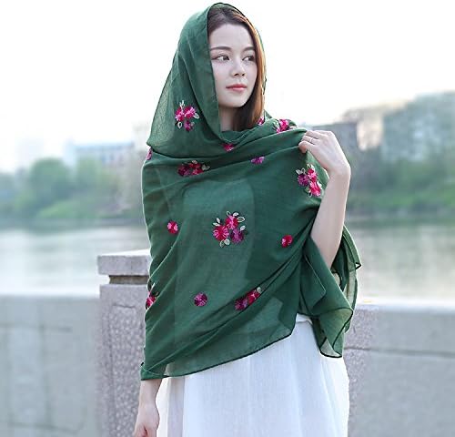 Sieye FASHION Shawl Scarf Folk style folk style cotton scarf scarf shawl and female in autumn and winter long summer tourism,Little plum blossom army green,About 170*90CM