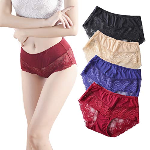 fightart - la dame pack culotte déhanchés 4 boîtes sexy lace soie mesdames culotte traceless (Large)