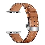 Vamoro Lederarmband Ersatzband Ersatz Uhren-Armband Schmetterlingsschnalle Leder Armbanduhr Armband für IWatch Apple Watch 4 44mm(Braun)