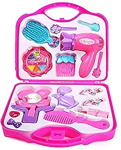 RAYFIN Makeup kit and Cosmetic Toy Set Beauty Set for Kids Girls, Pink with hairdryer, Mirror & Hair Styling Accessories with a Beauty Suitcase