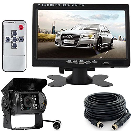 Camara marcha atras,4 Pines Para 7 "TFT LCD HD pantalla a color + vehículo de visión nocturna a prueba de agua de 18LEDs que invierte la cámara de visión trasera con cable de aviación de 15M