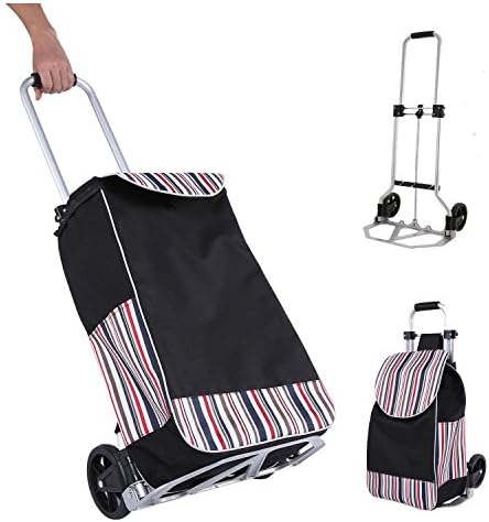 ZEARO Folding Shopping Cart with Wheels, Stair Climbing Cart Grocery Laundry Rolling Trolley Cart with Waterproof Bag