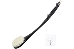 VANZAVANZU Body Brush Back Scrubber, 17 in Never Mold Back Brush Long Handle for Shower, Exfoliating Brush Dry Brushing Body Brush for Men Women Elderly Deep Exfoliation Soft Glowing Skin (Black)