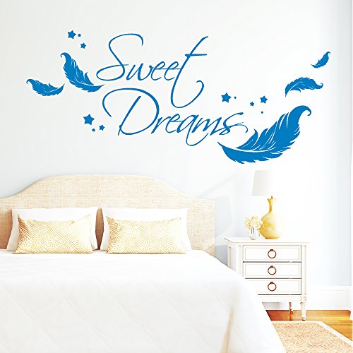 Wandtattoo Loft Wandaufkleber Schriftzug „Sweet Dreams“ Zitat mit Federn und Sternen / 54 Farben / 3 Größen / weiß / 55 cm hoch x 125 cm breit - 3