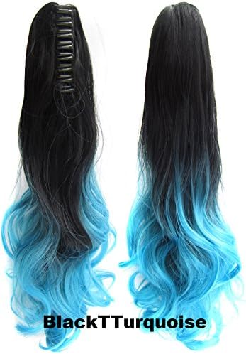 Long Curly Claw Ponytail Clip in Hair Extensions One Piece Jaw Hairpiece Black to Turquoise