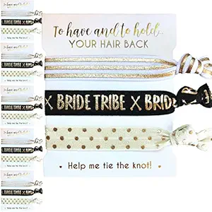 Pack of Hair Ties for Bridesmaids. Bachelorette and Wedding Shower Party Favors. Team Bride or Bride Tribe Gifts. 5x3pc Packs. 15 Hair Ties in Total! (5 x 3pc Pack, Black & Gold (Tribe))