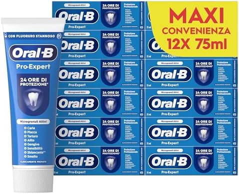 Oral-B Dentifricio Pro-expert Protezione Professionale 12x75ml, Dentifricio Formato Convenienza, Clinicamente Provato, Pulizia Denti Efficace, Alito Fresco, Sapore Menta Dolce