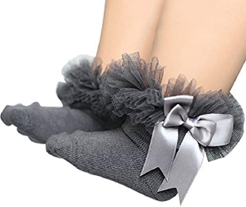 Vennisa Baby Girls Tutu Socks Princess Bowknot Sock Lace Ruffle Frilly Ankle Socks (4-6 years, Gray)