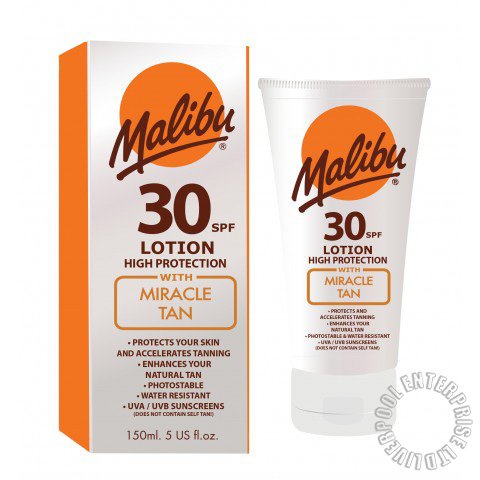 MALIBU LOTION MEDIUM TO HIGH PROTECTION WITH MIRACLE TAN BEFORE &AFTER (30SPF WITH MIRACLE TAN)