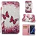 Produktbild Samsung Galaxy S7 Hülle Leder Flip Case, QFUN Glitzer 3D Muster Design PU Leder Tasche Schutzhülle Bookstyle Klappbar Brieftasche Lederhülle Magnetverschluss Standfunktion Klapphülle mit Kartenfach Stoßfest Anti-Rutsch Vollschutz 360 Grad Komplettschutz Bumper Cover und Schutzfolie für Samsung Galaxy S7 - Rot Schmetterling