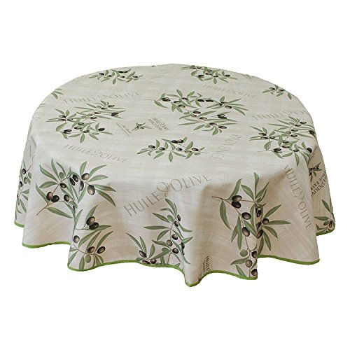 amelex 67 Tovaglia Rotonda Olive, Lavabile E Anti-tâches, Tessuto Crema con Motivi Olive, Bordo Verde Chiaro, 100% Poliestere