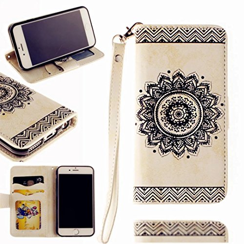 MUTOUREN Schutzhülle Case für iPhone 6 iphone 6S 4.7 Zoll Prägung Blumen Geprägte indische Mandala Muster Buch-Stil Bookstyle Handyhülle Schutzhülle Taschen Anti-scratch Bumper et Shock Absorption Magnetverschluss Magnet Etui + Metall Touch-Pen, Retro Weiß - 2