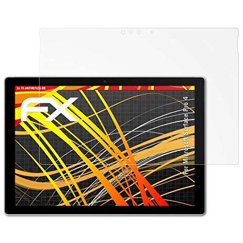 Microsoft Surface Pro 4 Displayschutzfolie - 2 x atFoliX FX-Antireflex-HD hochauflösende entspiegelnde Folie