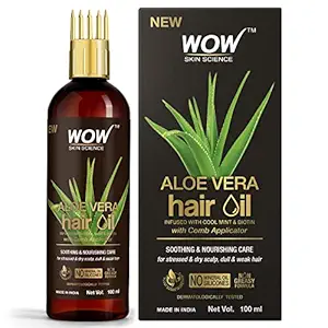 WOW Skin Science Aloe Vera Hair Oil for Scalp Soothing and Nourishment of Dry Scalp and Weak, Dull Hair - With Comb Applicator - 100ml