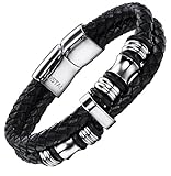 Ostan Hombres Joyería Acero Inoxidable Cuero Pulsera - Negro