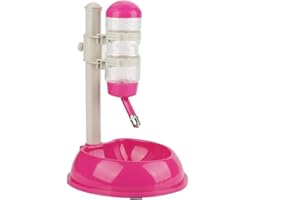 Tennesky - dispenser automatico per acqua + ciotola per il cibo, per cani e gatti; dispenser in plastica a forma di bottiglia, regolabile in altezza