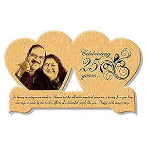 Incredible Gifts India 25th Wedding for Parents Personalized Engraved Photo in Heart Shape Wood (11.2 x 6.8 in, Beige, Wood)