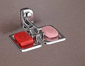 WSK Bath Accessories 304 AISI Grade Stainless Steel Anti Rust Corrosion-Free Double Dish-Bathroom Soap Holder, Medium (Silver Finish) BA2105-001