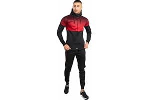 AARHON Mens Black Two Tone Hooded Skinny fit Tracksuit Boys Slim fit Black Tracksuit
