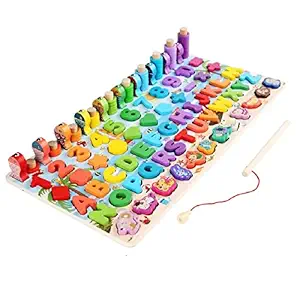 Toyshine 6 in 1 Kids Wooden Puzzle Sorting Learning Board Toys | ABC, Numbers, Shapes, Abacus, Fish Picking Activity and Animals | Preschool Education Montessori Toys for 3-5 Year Toddlers