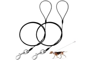 Mi Metty Chew Proof Dog Leash - Six Foot Metal Cable Lead. Heavy Duty Leash Made of Coated Wire Rope. Chew Resistant, Great for Large Dogs and Teething Puppies. Dog Chains Black+Black