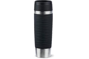 Emsa Travel Mug Wave Thermobecher 500 ml, Isolierbecher auslaufsicher, Edelstahl, 6h heiß und 12h kalt, 100% dicht, spülmaschinenfest, Kaffeebecher to go, 360°-Trinköffnung, schwarz, N20225