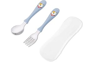 VANRA Set di posate per bambini, 2 pezzi, forchetta e cucchiaio, in acciaio inox, con valigetta per bambini (blu)