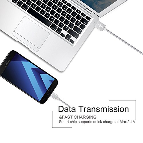 Magnetisches USB Type C kabel,-Lebenslange Garantieserie -EVIISO 1m Magnet PowerLine 2.4A Fast Charging USB C Kabel auf USB 3.0 A Ladekabel Datenkabel mit Nylongeflecht für Samsung Galaxy S8 S8 Plus,Huawei P9, P10,Nexus 5X/6P,OnePlus 3/3T und andere Type-C unterstützte Geräte (2 Pack Silber) - 4
