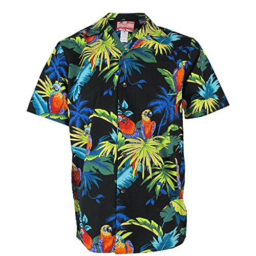 Robert J. Clancey Mens Authentic Hawaiian Parrot Shirt Black L