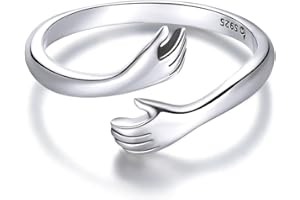 Qings Hug Ring 925 Sterling Silver Hug Hand Open Adjustable Embrace Rings I am Enough Inspirational Hugging Thumb Ring Valentines Day Birthday Jewelry Gifts for Mom Girls Daughter