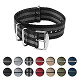 Archer Watch Straps Sicherheitsgurt Stil Gewebtes Nylon NATO Uhrenarmband - Schwarz und Grau (James Bond)/Edelstahl Hardware, 22mm