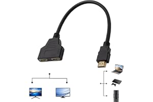 DONOONIS Double HDM1, Splitter HD1 2 Sorties Mâle vers Femelle, Répartiteur HDM1 1 Entree 2 Sorties Commutateur 1080P pour HDTV, HD, LED, Moniteur LCD et Projecteurs