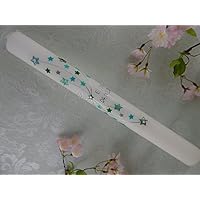 Kommunionkerze Taufkerze verziert Sterne mint grün silber Junge Mädchen 400/40 mm inkl. Beschriftung