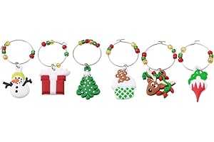 BJ-SHOP Charms Vetro Vino Anelli Marcatore-Charms in Vetro Anello di Vetro di Vino di Natale per Decorazioni da Tavola da Bar per Feste di Natale 6 Pezzi