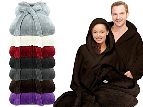 Kuschelfleece-Bademantel mit Kapuze - erhltlich ein 7 modernen Farben und 5 Gren - unisex & wadenlang, XXL, braun Kuschelfleece-Bademantel mit Kapuze - erhltlich ein 7 modernen Farben und 5 Gren - unisex & wadenlang, XXL, braun