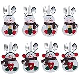 DegGod 8pcs Bolsa de Cuchara Navidad monigote de nieve Vajilla Juego de Cena Decoración Navidad bolsillos para cubiertos (monigote de nieve)
