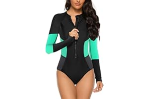 Ruuione Women's One-Piece Long Sleeve Sports Surfing Swimsuit Chest with Zip Swimwear
