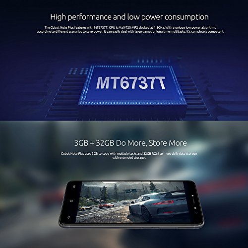 Cubot Note Plus 4G-LTE Smartphone 5.2 Zoll Android 7.0, Quad-Core 3GB Ram+32GB ROM, 16MP + 16MP Kamera, Fingerabdrucksensor Benachrichtigungs-LED, Dual Sim ohne Vertrag Handy