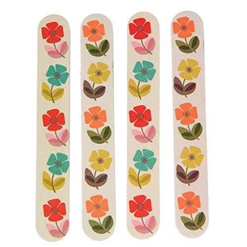 Set Of 4 Double Sided Emery Board Nail Files - Choice Of Design ( Mid Century Poppy )
